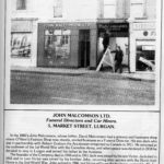 Historical information on number 5 Market Street which was occupied by John Malcomson’s funeral business from the 1930s through to 2008. Extract taken from the book Old Memories of Lurgan (1991) by Alfie Tallon.